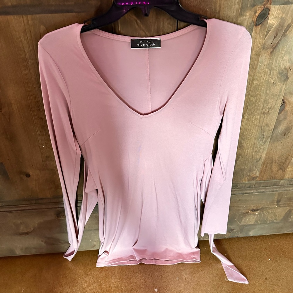 Blue Rain Pink Long Sleeve Fitted Blouse
